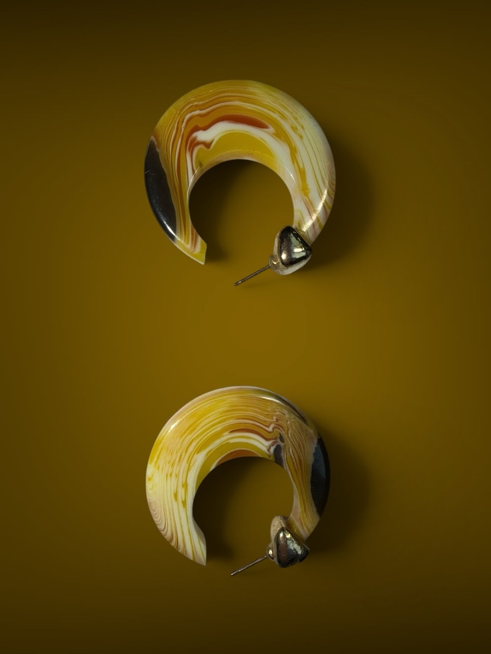 Marbled Yellow Crescent Hoop Earrings Fashion Earrings Never Worn